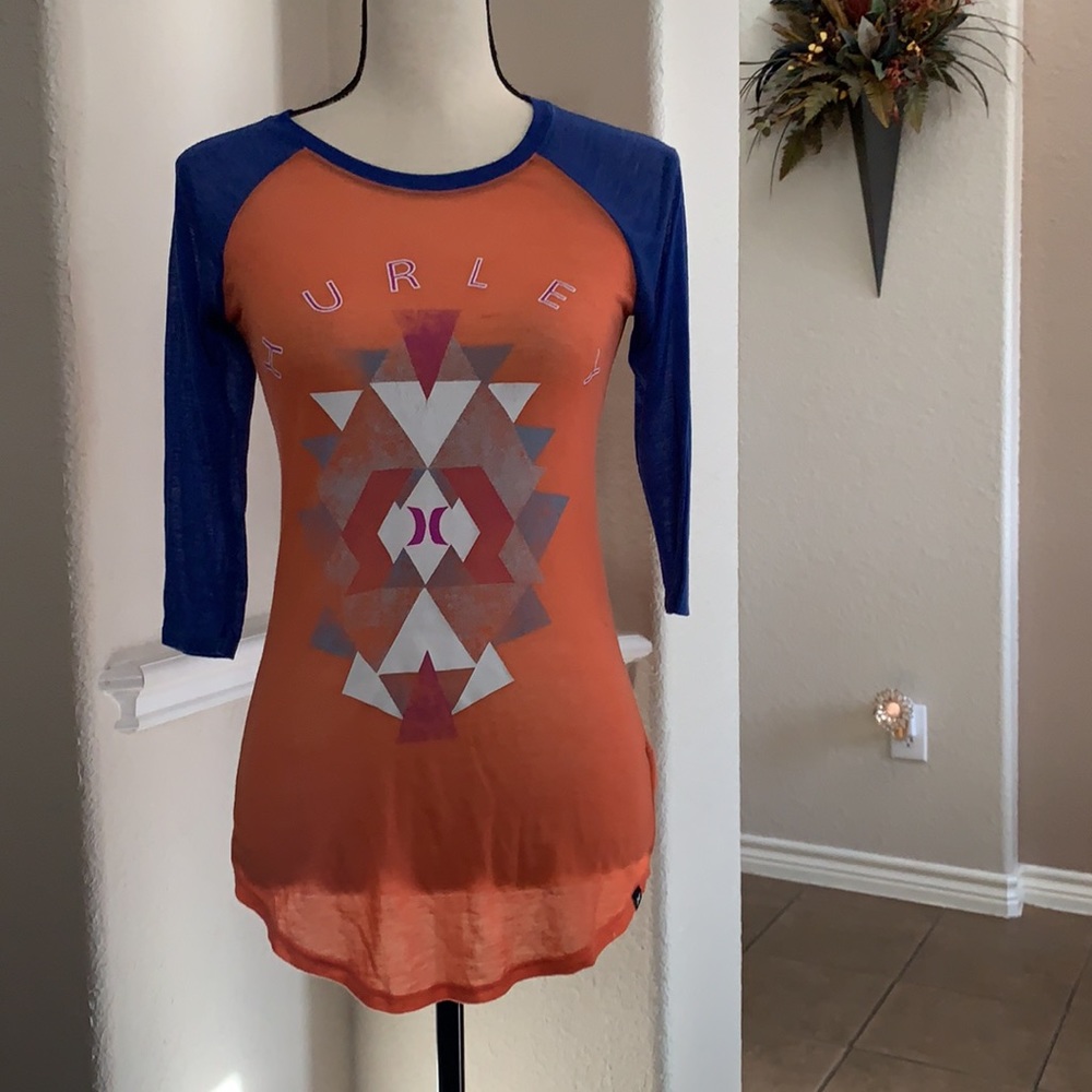 Hurley orange and blue jersey shirt. Size XS